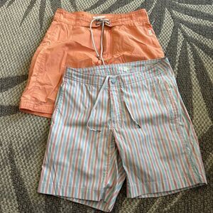 2 Onia Shorts Mens SIZE 30  Striped/orange ‎ Beach Board Shorts Swim Trunks